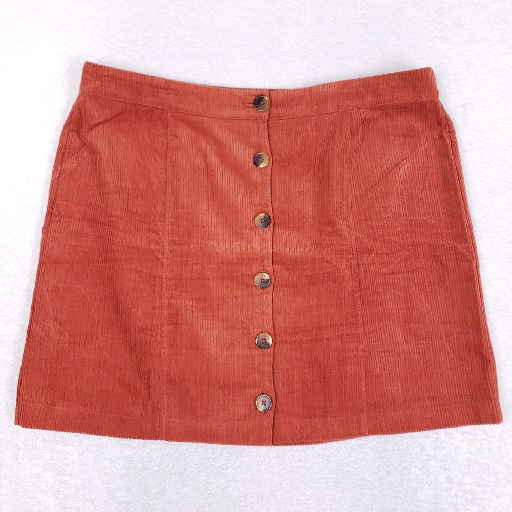 JUSTFAB Corduroy Skirt Womens 2X Button Front Rust Orange Boho Fall Mini